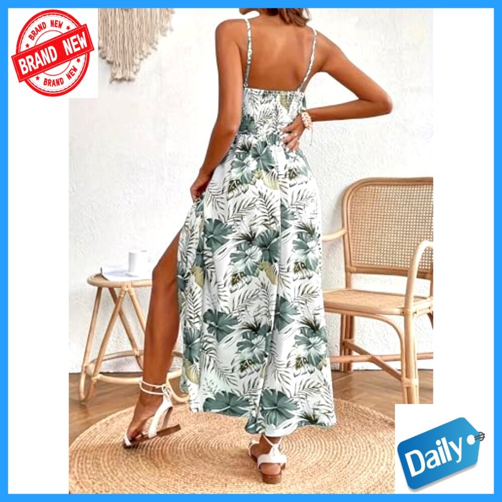 Floral Maxi Dress Sleeveless V-Neck Boho Beach Vacation Summer - Picture 2 of 6